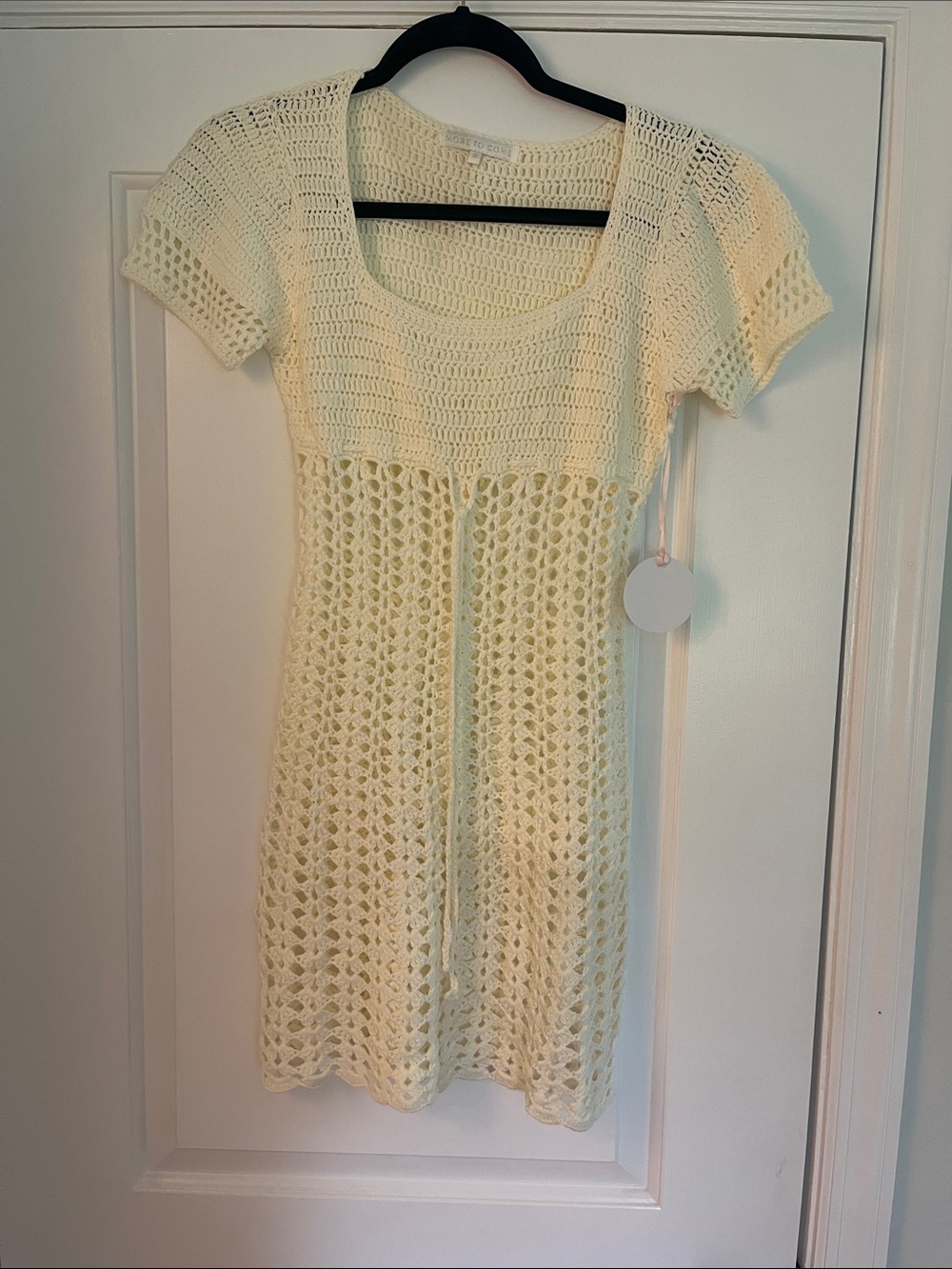 Crochet Scoop Neck Short Sleeve Dress - Cream